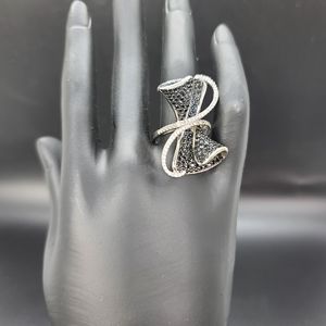 BBJ 925 Silver Black Spinel and CZ Statement Ring. Sz 8.25